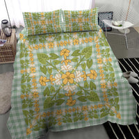 Squares Puakenikeni and Kalo Bedding Set Turquoise Palaka Hawaiian Quilt Pattern - Polynesian Pride