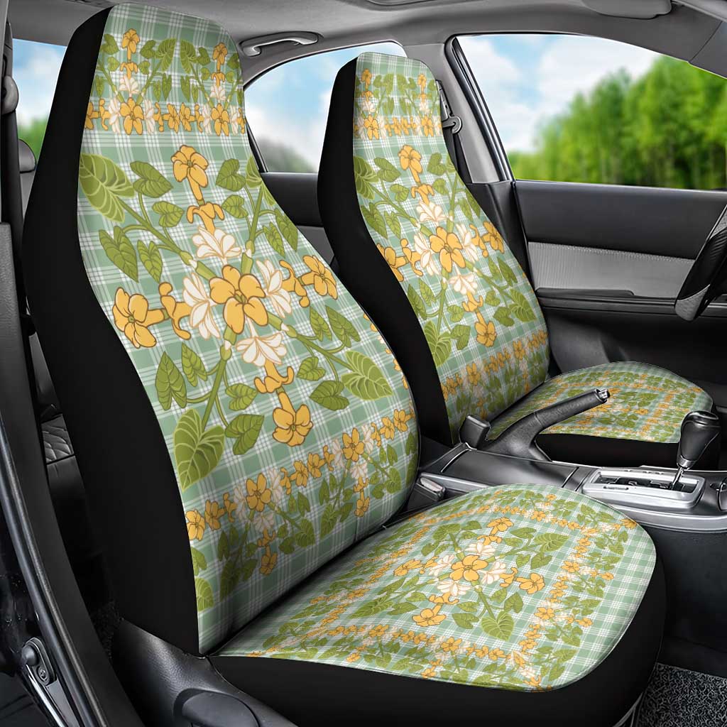 Squares Puakenikeni and Kalo Car Seat Cover Turquoise Palaka Hawaiian Quilt Pattern - Polynesian Pride