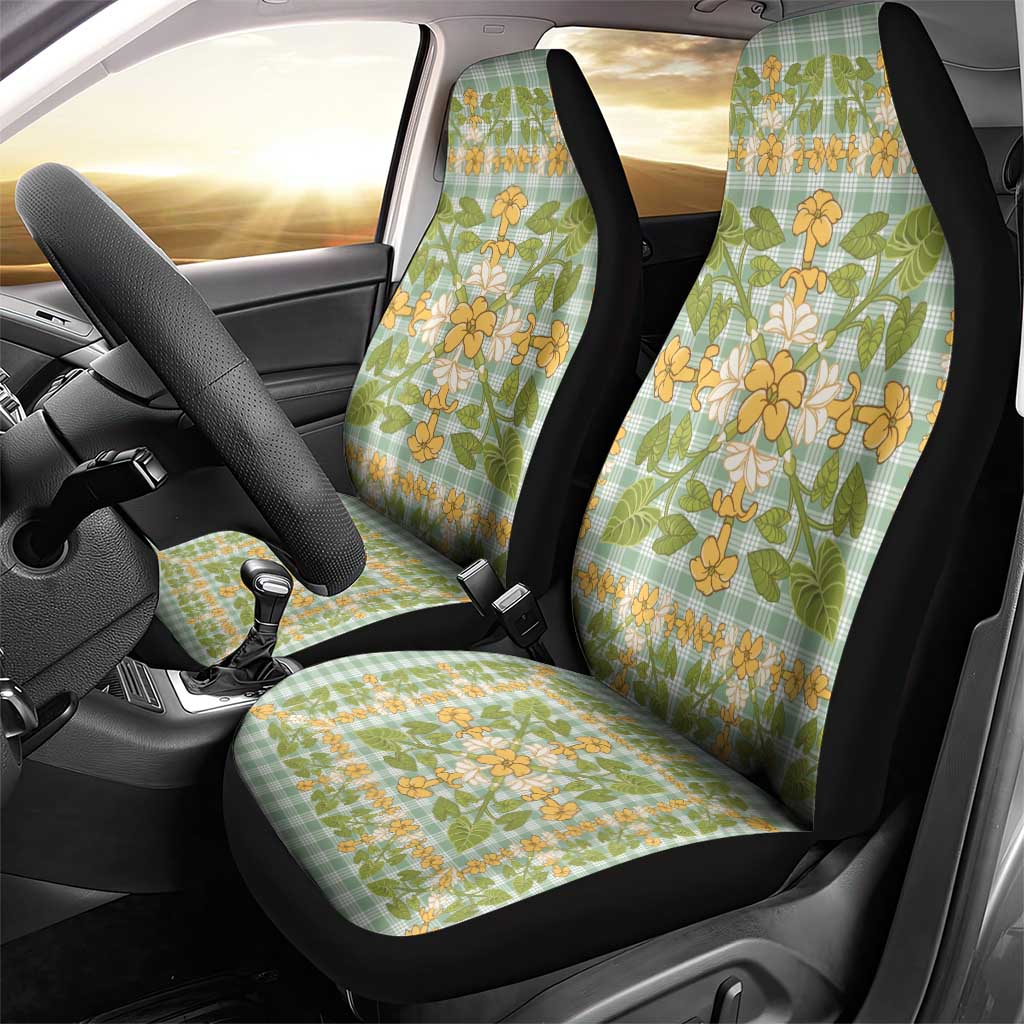Squares Puakenikeni and Kalo Car Seat Cover Turquoise Palaka Hawaiian Quilt Pattern - Polynesian Pride