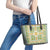 Squares Puakenikeni and Kalo Leather Tote Bag Turquoise Palaka Hawaiian Quilt Pattern - Polynesian Pride