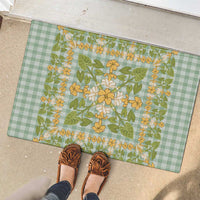 Squares Puakenikeni and Kalo Rubber Doormat Turquoise Palaka Hawaiian Quilt Pattern - Polynesian Pride