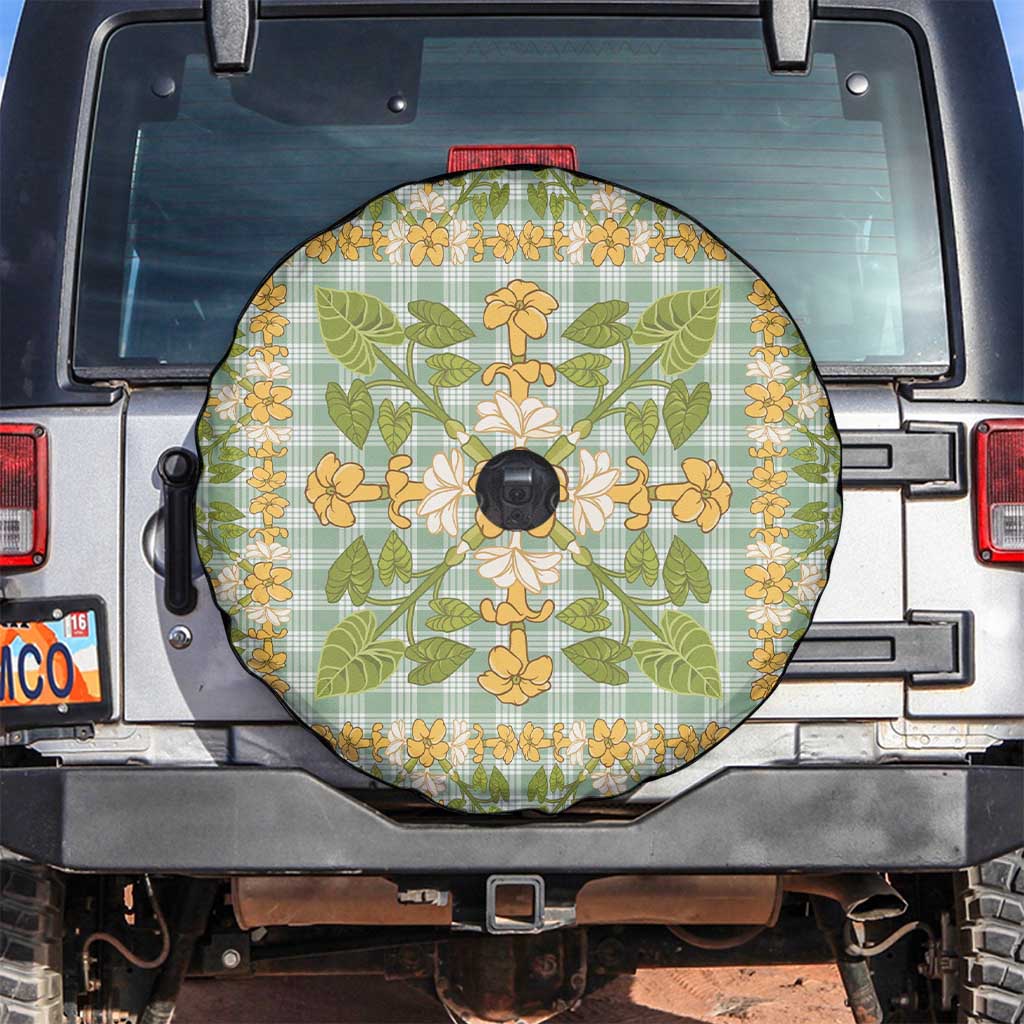 Squares Puakenikeni and Kalo Spare Tire Cover Turquoise Palaka Hawaiian Quilt Pattern - Polynesian Pride