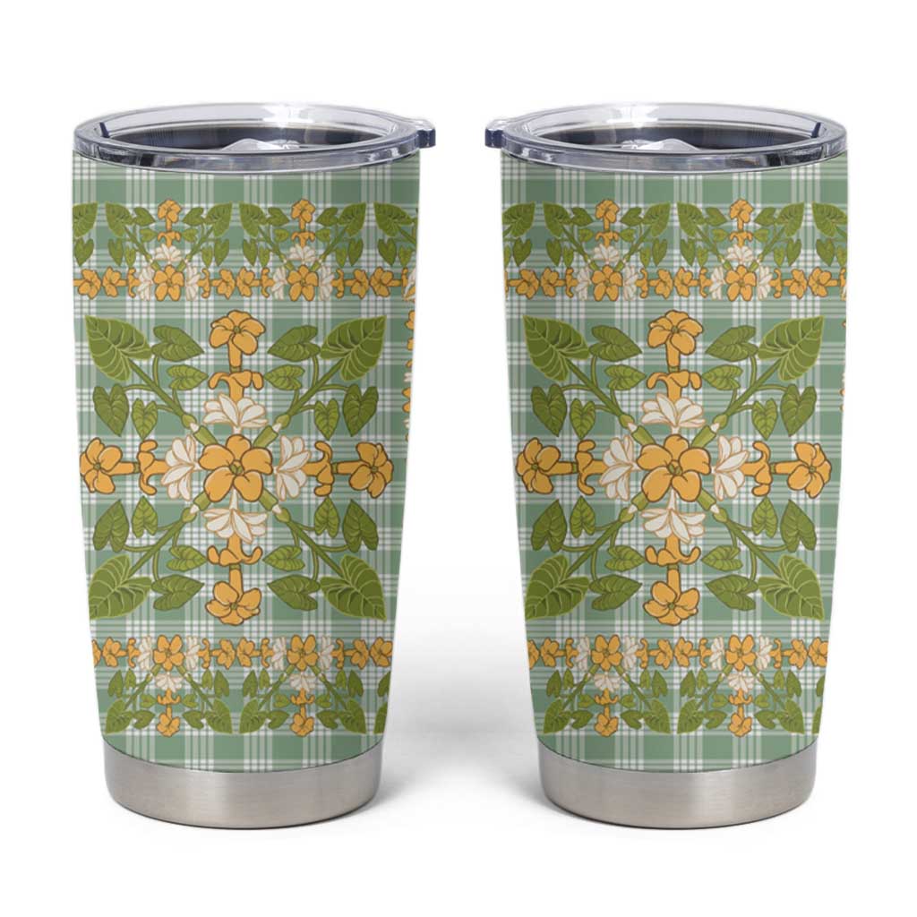 Squares Puakenikeni and Kalo Tumbler Cup Turquoise Palaka Hawaiian Quilt Pattern - Polynesian Pride