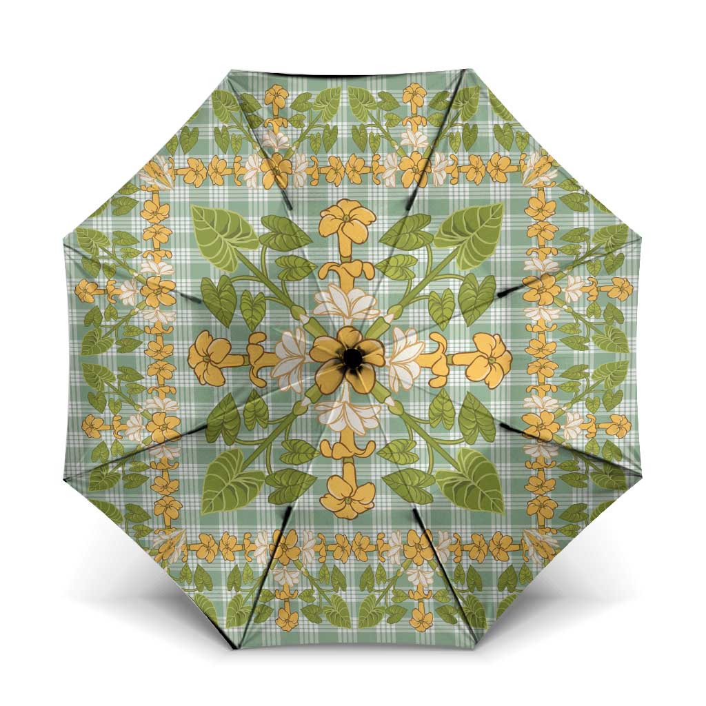 Squares Puakenikeni and Kalo Umbrella Turquoise Palaka Hawaiian Quilt Pattern - Polynesian Pride