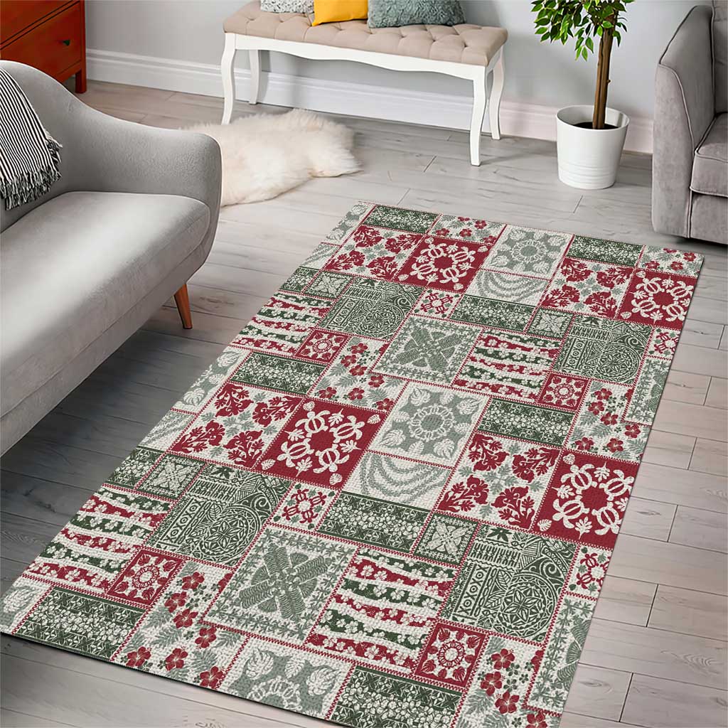 Mele Kalikimaka Hawaii Christmas Area Rug Aloha Spirit with Hawaiian Quilt Pattern - Polynesian Pride