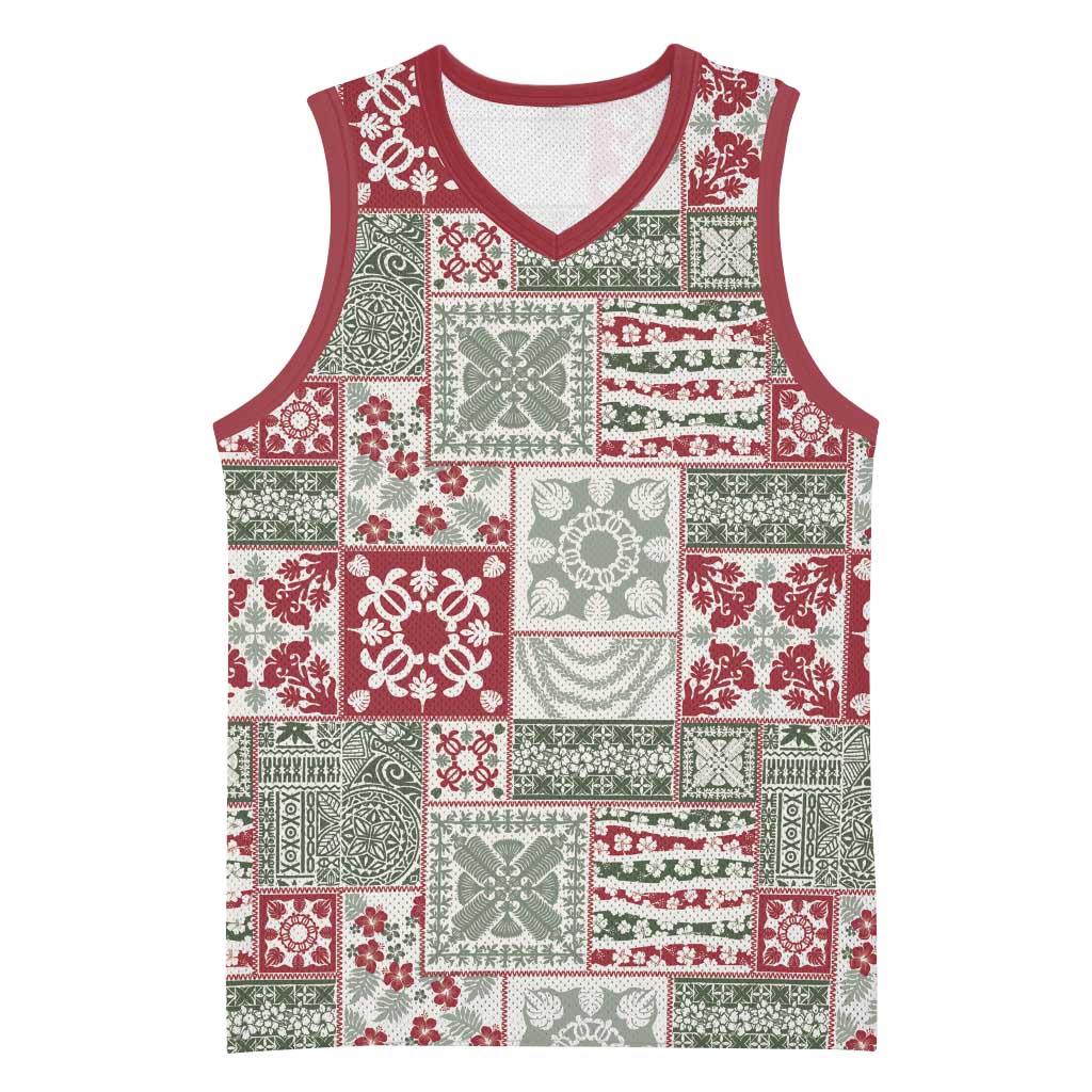 Mele Kalikimaka Hawaii Christmas Basketball Jersey Aloha Spirit with Hawaiian Quilt Pattern - Polynesian Pride