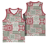 Mele Kalikimaka Hawaii Christmas Basketball Jersey Aloha Spirit with Hawaiian Quilt Pattern - Polynesian Pride