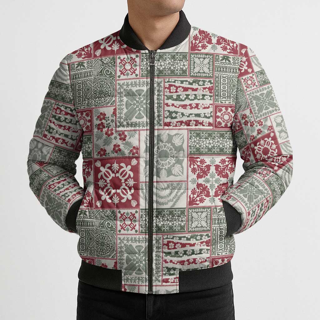 Mele Kalikimaka Hawaii Christmas Bomber Puffer Jacket Aloha Spirit with Hawaiian Quilt Pattern - Polynesian Pride