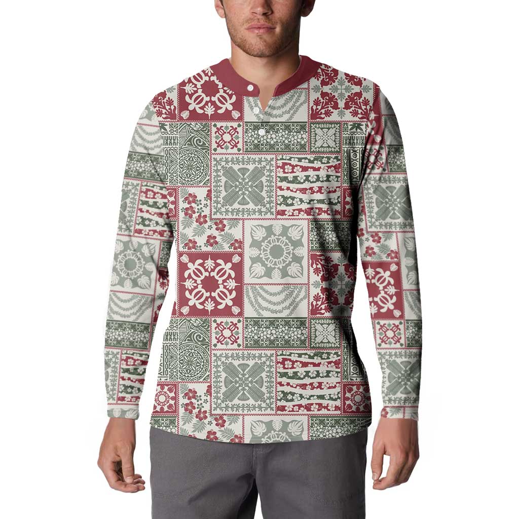 Mele Kalikimaka Hawaii Christmas Button Sweatshirt Aloha Spirit with Hawaiian Quilt Pattern - Polynesian Pride