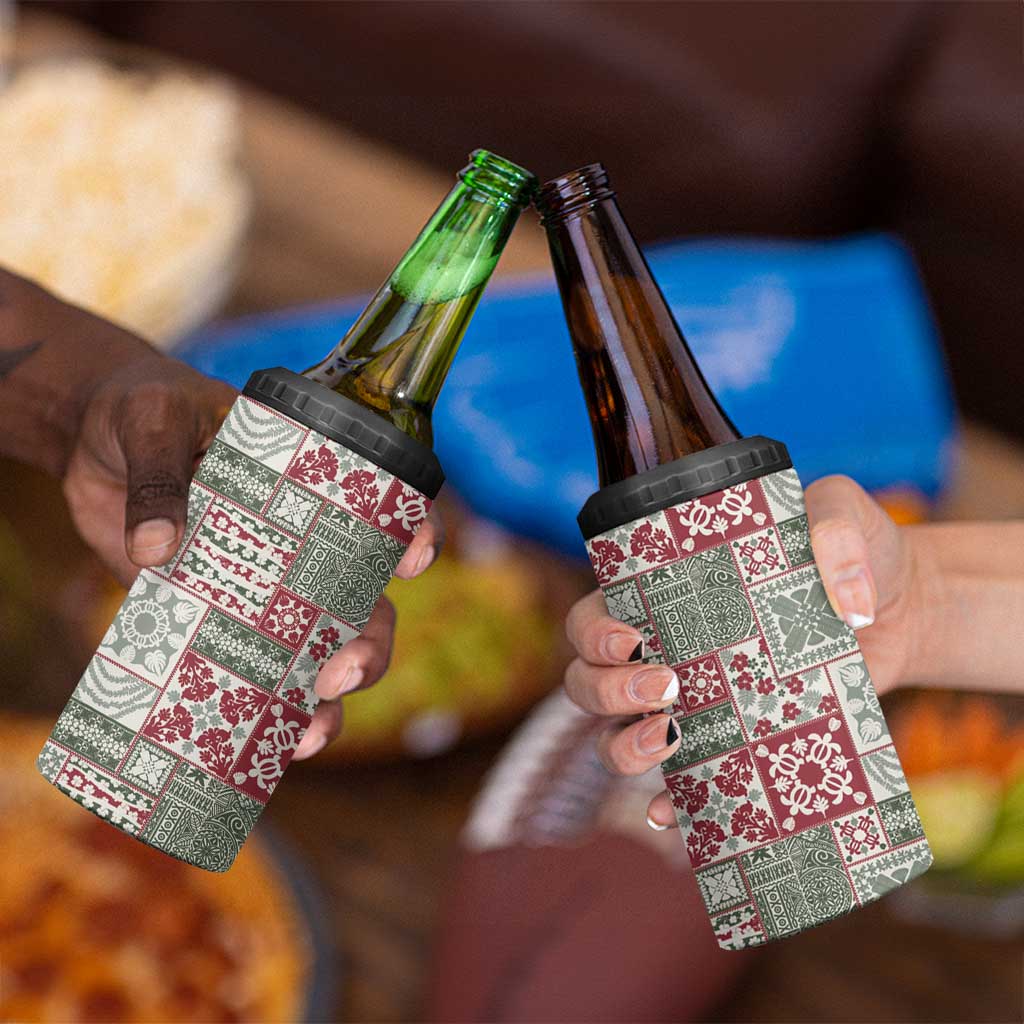 Mele Kalikimaka Hawaii Christmas 4 in 1 Can Cooler Tumbler Aloha Spirit with Hawaiian Quilt Pattern - Polynesian Pride