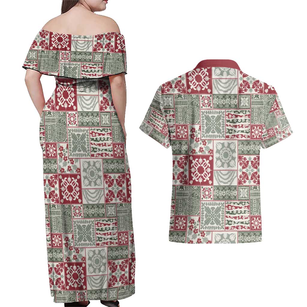 Mele Kalikimaka Hawaii Christmas Couples Matching Off Shoulder Maxi Dress and Hawaiian Shirt Aloha Spirit with Hawaiian Quilt Pattern - Polynesian Pride