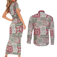 Mele Kalikimaka Hawaii Christmas Couples Matching Short Sleeve Bodycon Dress and Long Sleeve Button Shirt Aloha Spirit with Hawaiian Quilt Pattern - Polynesian Pride
