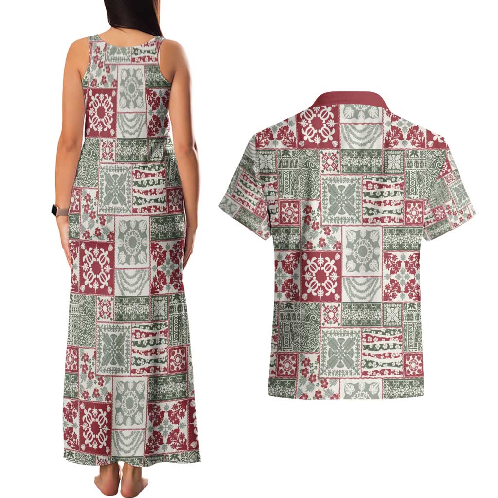 Mele Kalikimaka Hawaii Christmas Couples Matching Tank Maxi Dress and Hawaiian Shirt Aloha Spirit with Hawaiian Quilt Pattern - Polynesian Pride