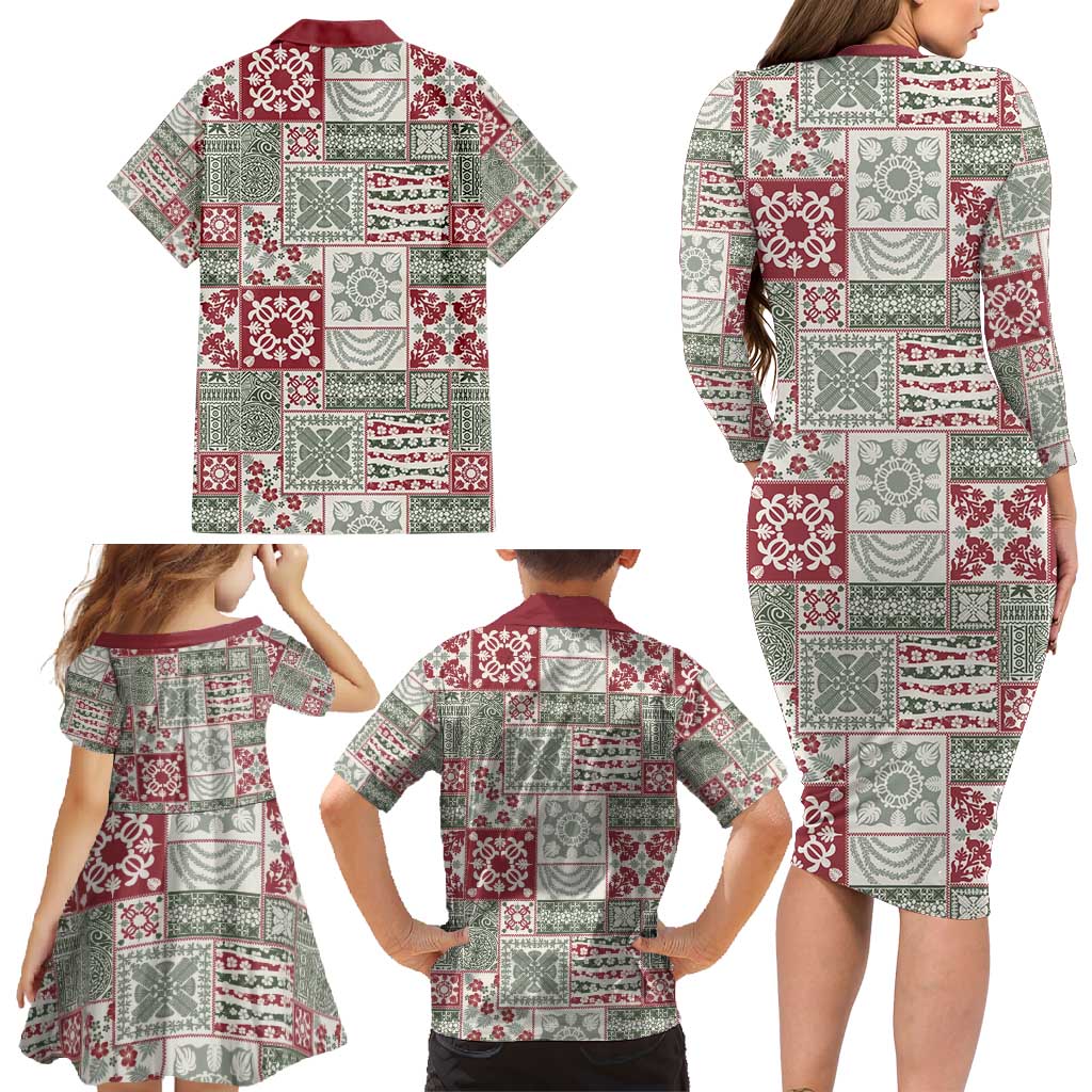 Mele Kalikimaka Hawaii Christmas Family Matching Long Sleeve Bodycon Dress and Hawaiian Shirt Aloha Spirit with Hawaiian Quilt Pattern - Polynesian Pride