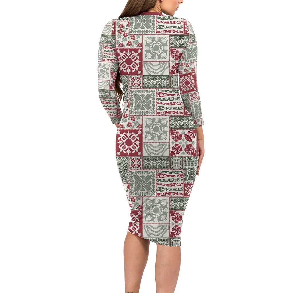 Mele Kalikimaka Hawaii Christmas Family Matching Long Sleeve Bodycon Dress and Hawaiian Shirt Aloha Spirit with Hawaiian Quilt Pattern - Polynesian Pride