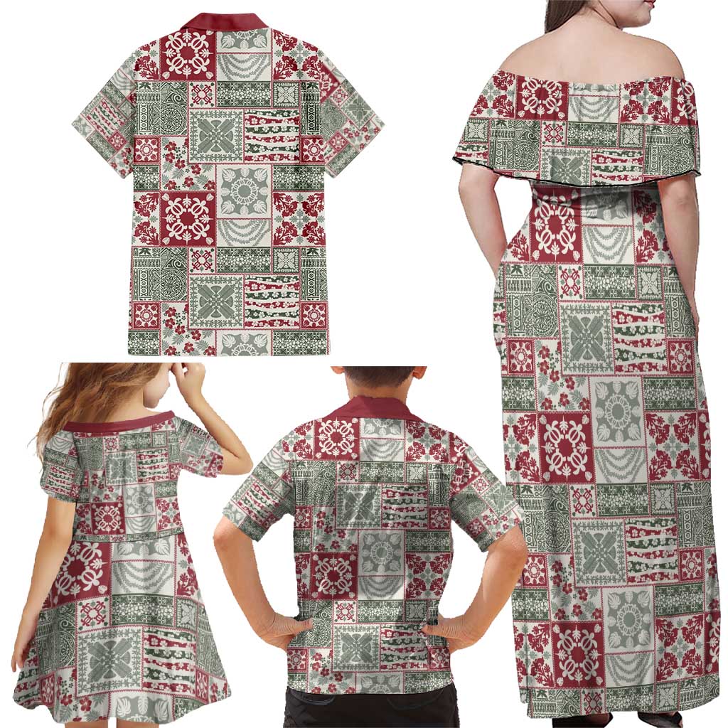 Mele Kalikimaka Hawaii Christmas Family Matching Off Shoulder Maxi Dress and Hawaiian Shirt Aloha Spirit with Hawaiian Quilt Pattern - Polynesian Pride
