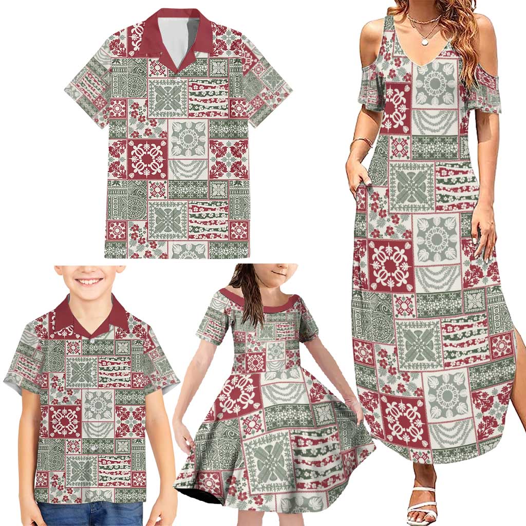 Mele Kalikimaka Hawaii Christmas Family Matching Summer Maxi Dress and Hawaiian Shirt Aloha Spirit with Hawaiian Quilt Pattern - Polynesian Pride