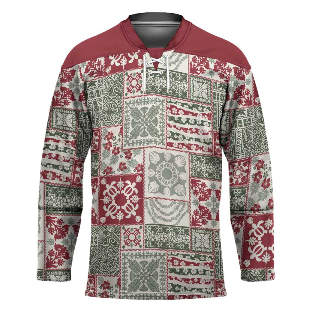 Mele Kalikimaka Hawaii Christmas Hockey Jersey Aloha Spirit with Hawaiian Quilt Pattern - Polynesian Pride
