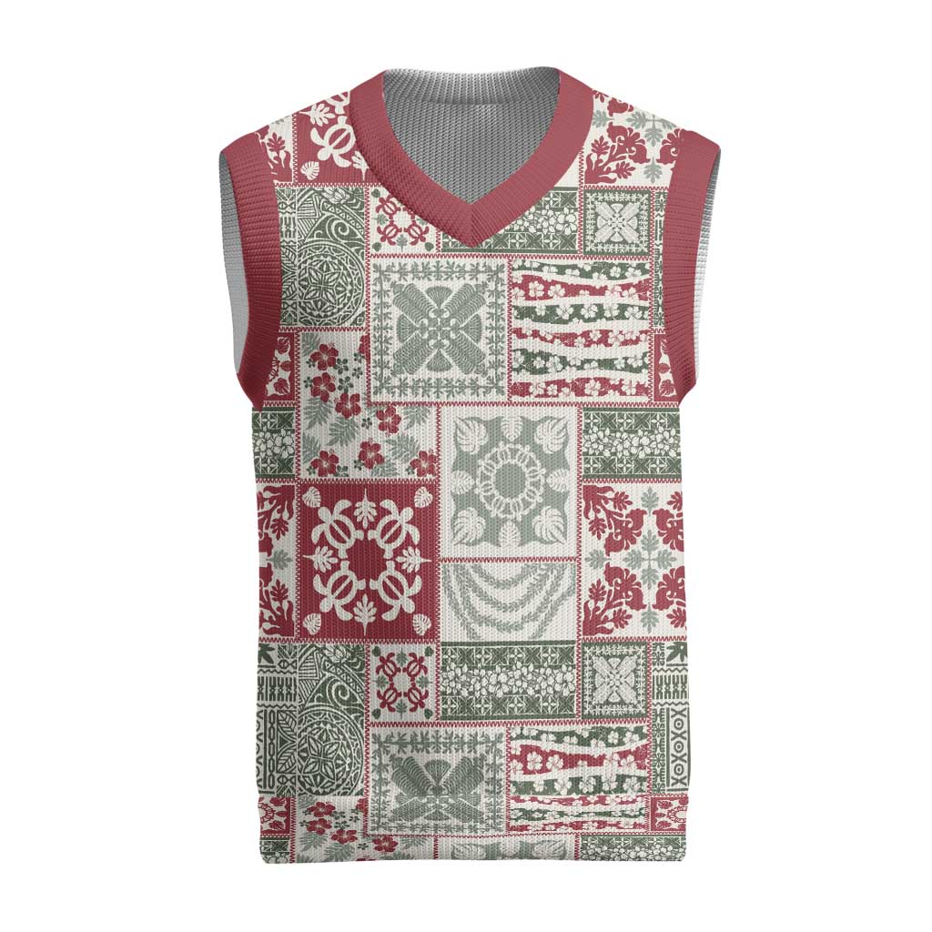 Mele Kalikimaka Hawaii Christmas Knitted V-Neck Vest Aloha Spirit with Hawaiian Quilt Pattern - Polynesian Pride
