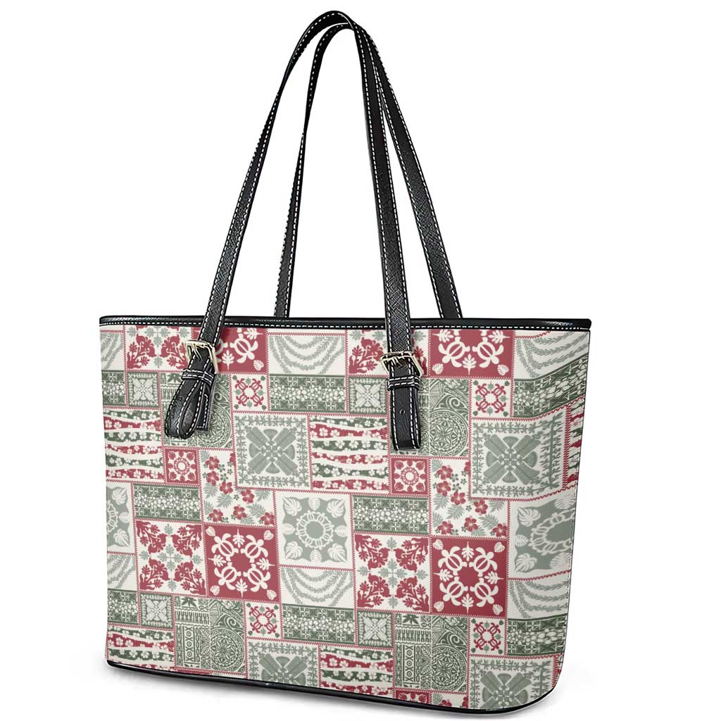 Mele Kalikimaka Hawaii Christmas Leather Tote Bag Aloha Spirit with Hawaiian Quilt Pattern - Polynesian Pride