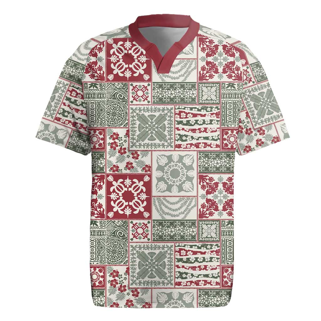 Mele Kalikimaka Hawaii Christmas Rugby Jersey Aloha Spirit with Hawaiian Quilt Pattern - Polynesian Pride
