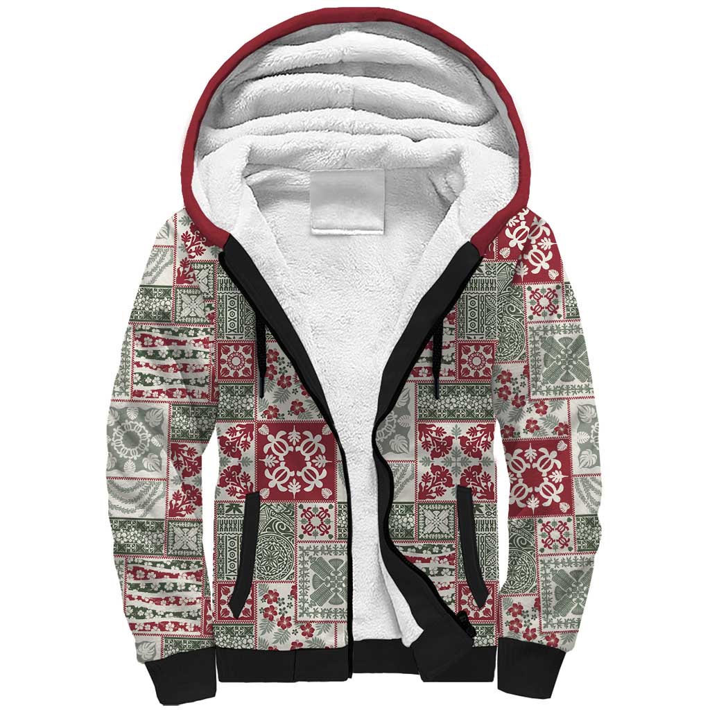 Mele Kalikimaka Hawaii Christmas Sherpa Hoodie Aloha Spirit with Hawaiian Quilt Pattern - Polynesian Pride