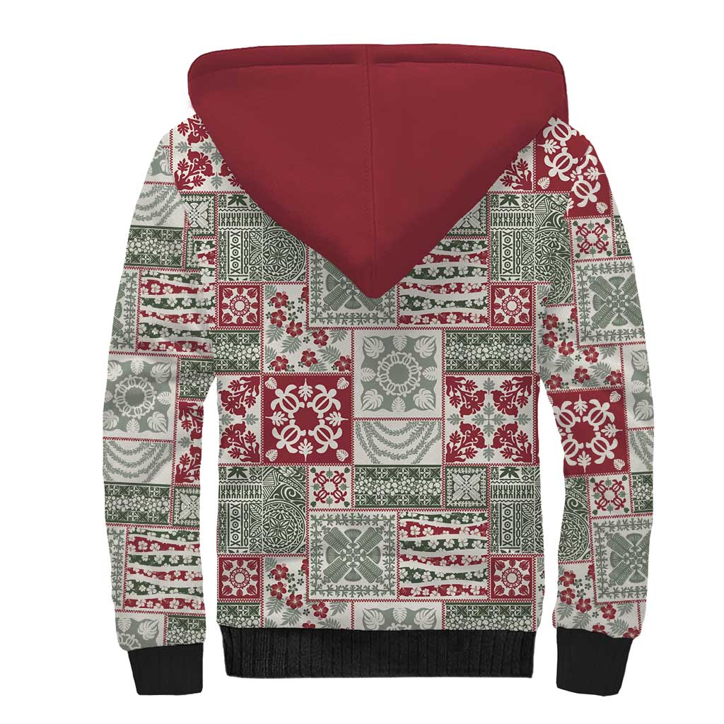Mele Kalikimaka Hawaii Christmas Sherpa Hoodie Aloha Spirit with Hawaiian Quilt Pattern - Polynesian Pride