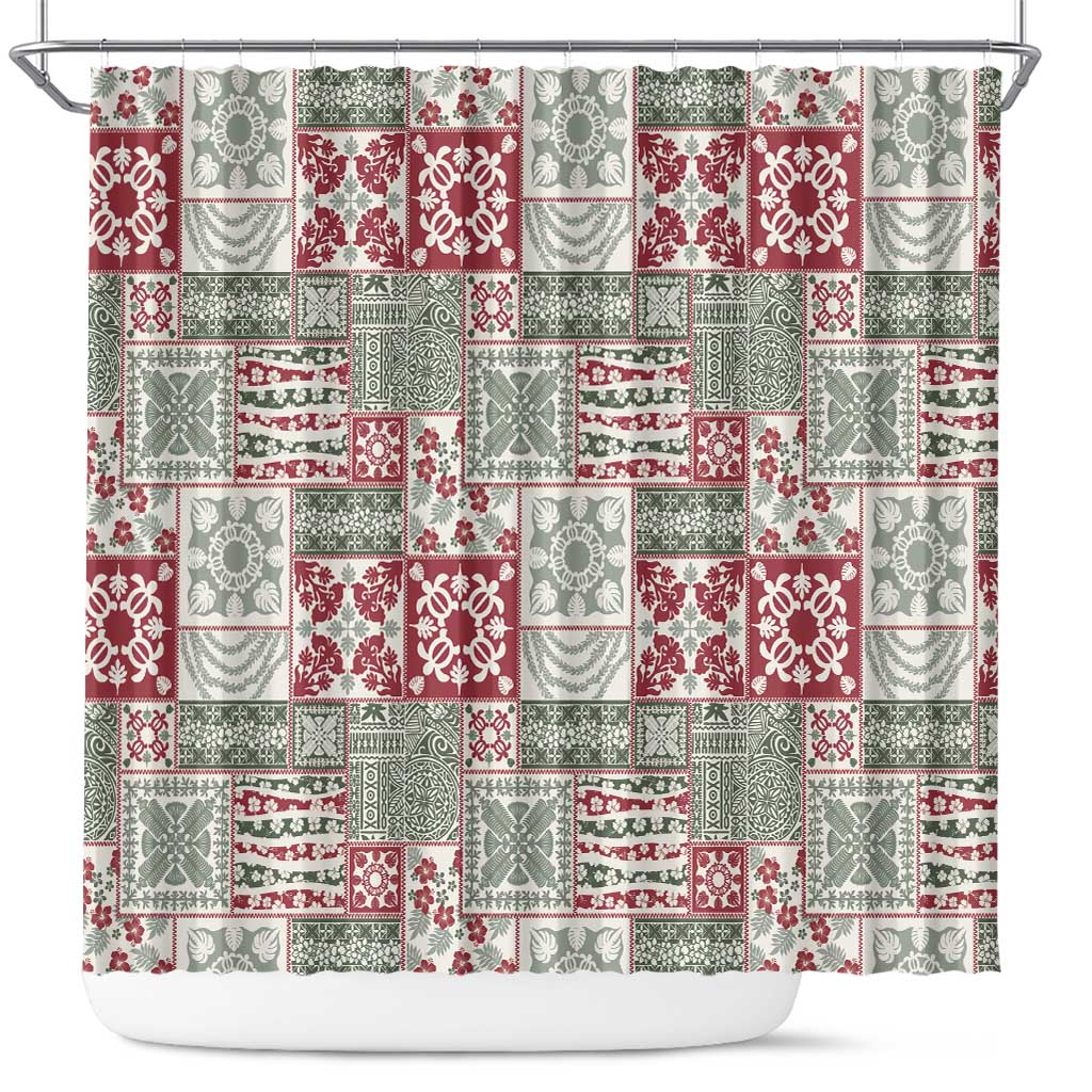 Mele Kalikimaka Hawaii Christmas Shower Curtain Aloha Spirit with Hawaiian Quilt Pattern - Polynesian Pride