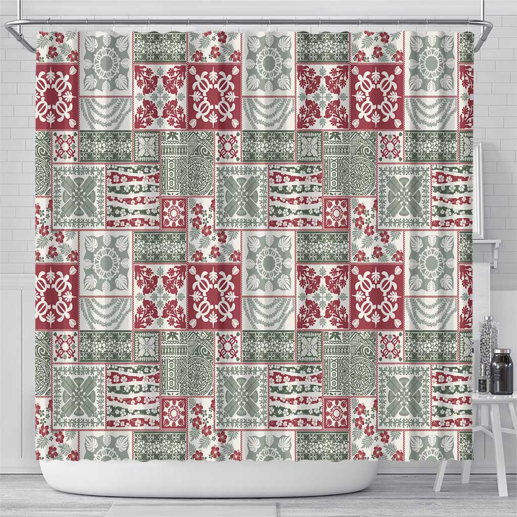 Mele Kalikimaka Hawaii Christmas Shower Curtain Aloha Spirit with Hawaiian Quilt Pattern - Polynesian Pride