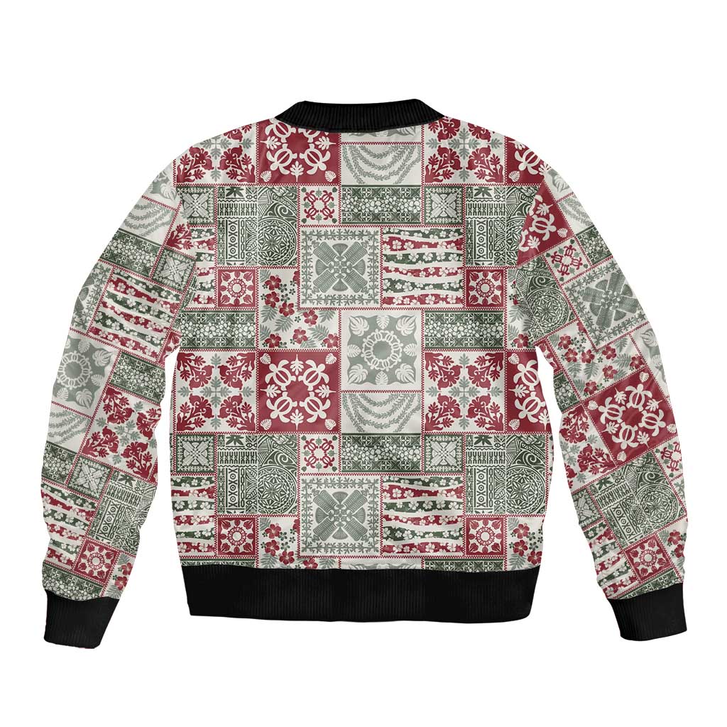 Mele Kalikimaka Hawaii Christmas Sleeve Zip Bomber Jacket Aloha Spirit with Hawaiian Quilt Pattern - Polynesian Pride