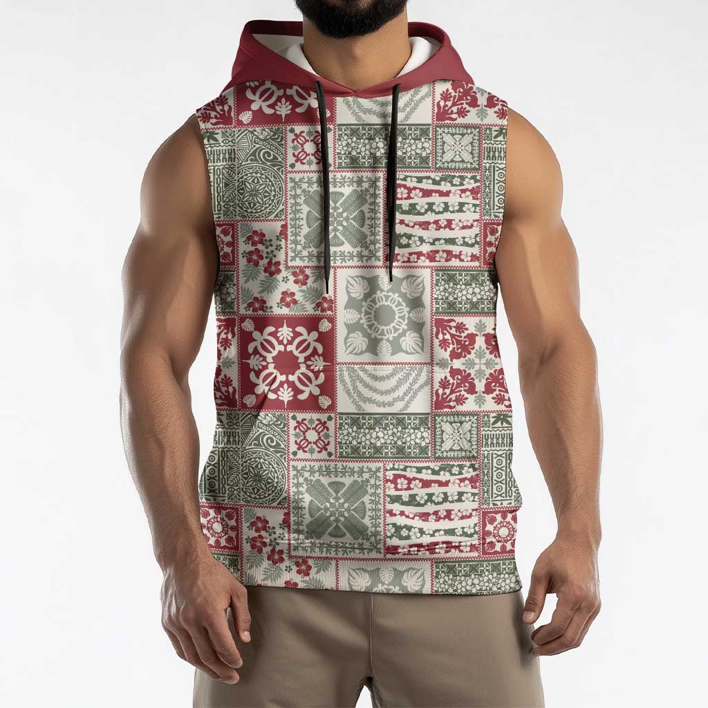 Mele Kalikimaka Hawaii Christmas Sleeveless Hoodie Aloha Spirit with Hawaiian Quilt Pattern - Polynesian Pride