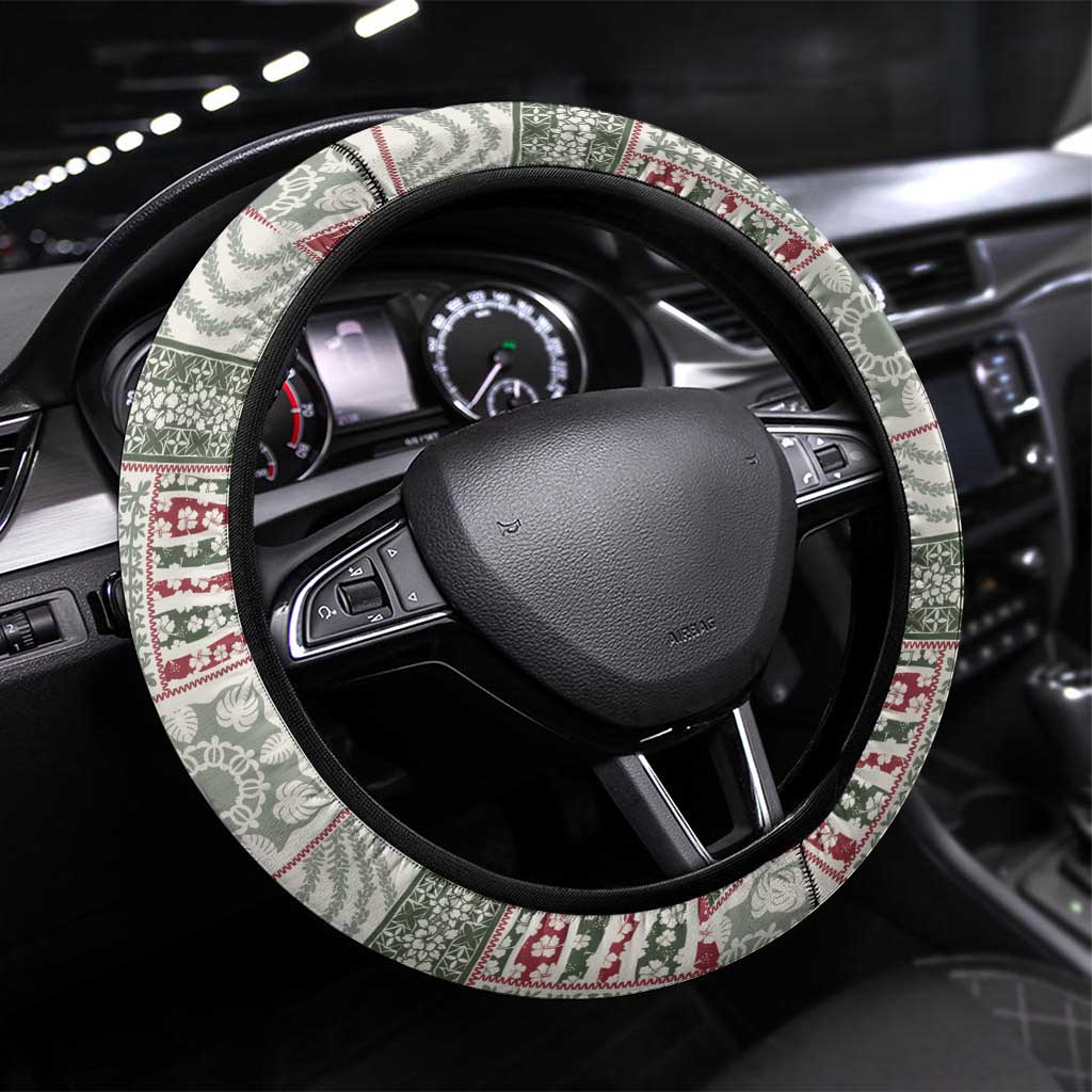 Mele Kalikimaka Hawaii Christmas Steering Wheel Cover Aloha Spirit with Hawaiian Quilt Pattern - Polynesian Pride