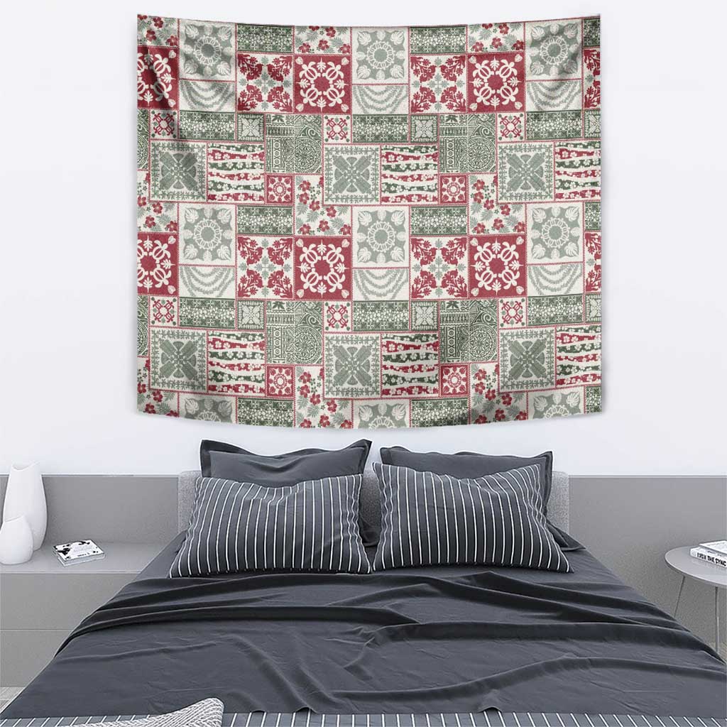 Mele Kalikimaka Hawaii Christmas Tapestry Aloha Spirit with Hawaiian Quilt Pattern - Polynesian Pride