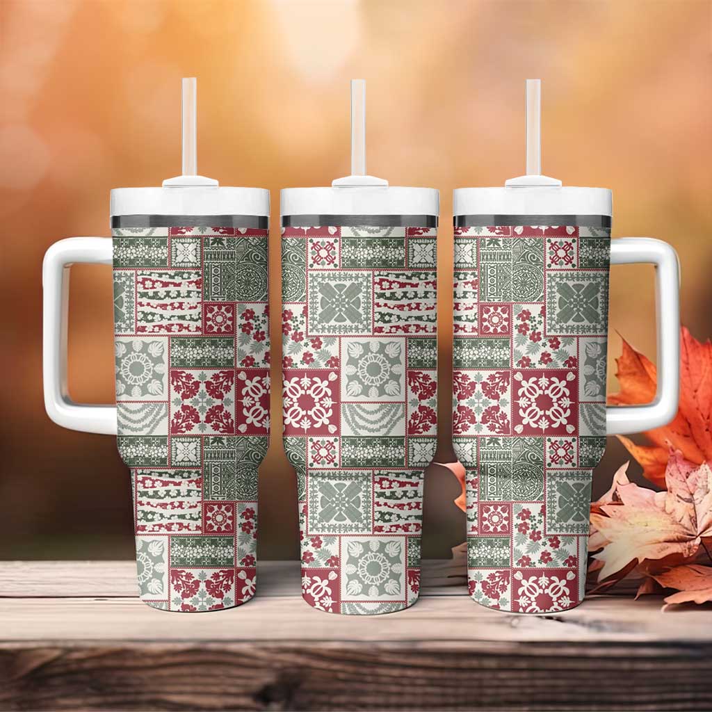 Mele Kalikimaka Hawaii Christmas Tumbler With Handle Aloha Spirit with Hawaiian Quilt Pattern - Polynesian Pride