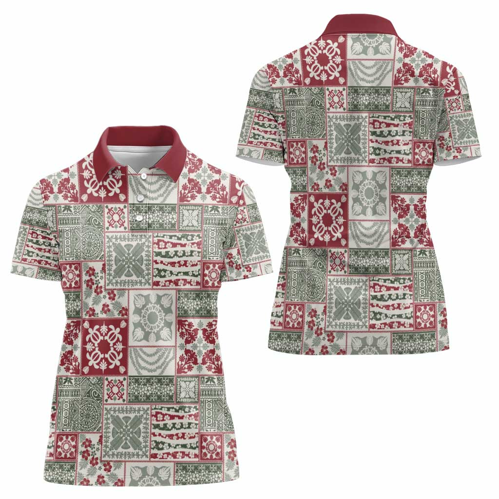 Mele Kalikimaka Hawaii Christmas Women Polo Shirt Aloha Spirit with Hawaiian Quilt Pattern - Polynesian Pride