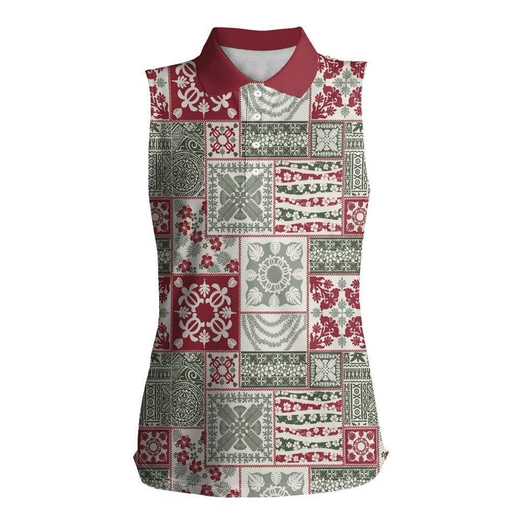 Mele Kalikimaka Hawaii Christmas Women Sleeveless Polo Shirt Aloha Spirit with Hawaiian Quilt Pattern - Polynesian Pride