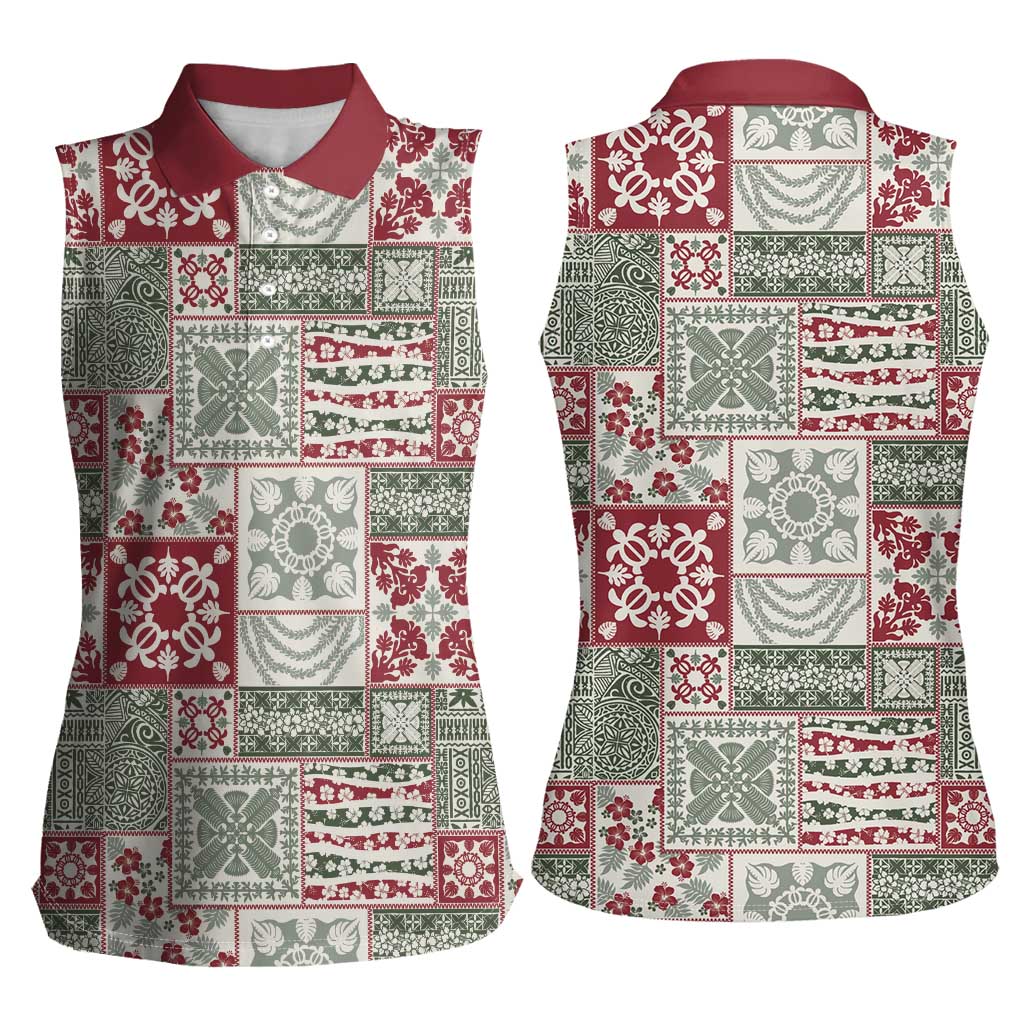 Mele Kalikimaka Hawaii Christmas Women Sleeveless Polo Shirt Aloha Spirit with Hawaiian Quilt Pattern - Polynesian Pride