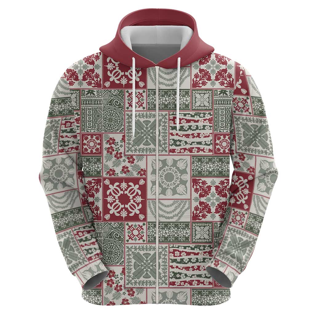 Mele Kalikimaka Hawaii Christmas Zip Hoodie Aloha Spirit with Hawaiian Quilt Pattern - Polynesian Pride