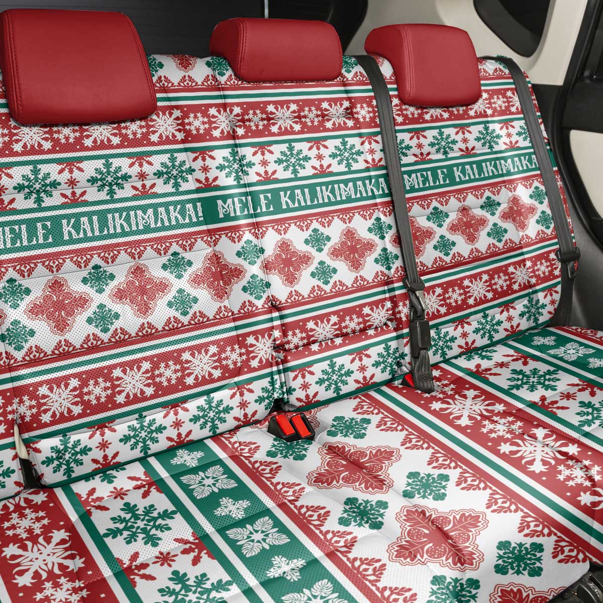 Mele Kalikimaka Hawaii Christmas Back Car Seat Cover Hawaiian Quilt Pattern Style - Polynesian Pride