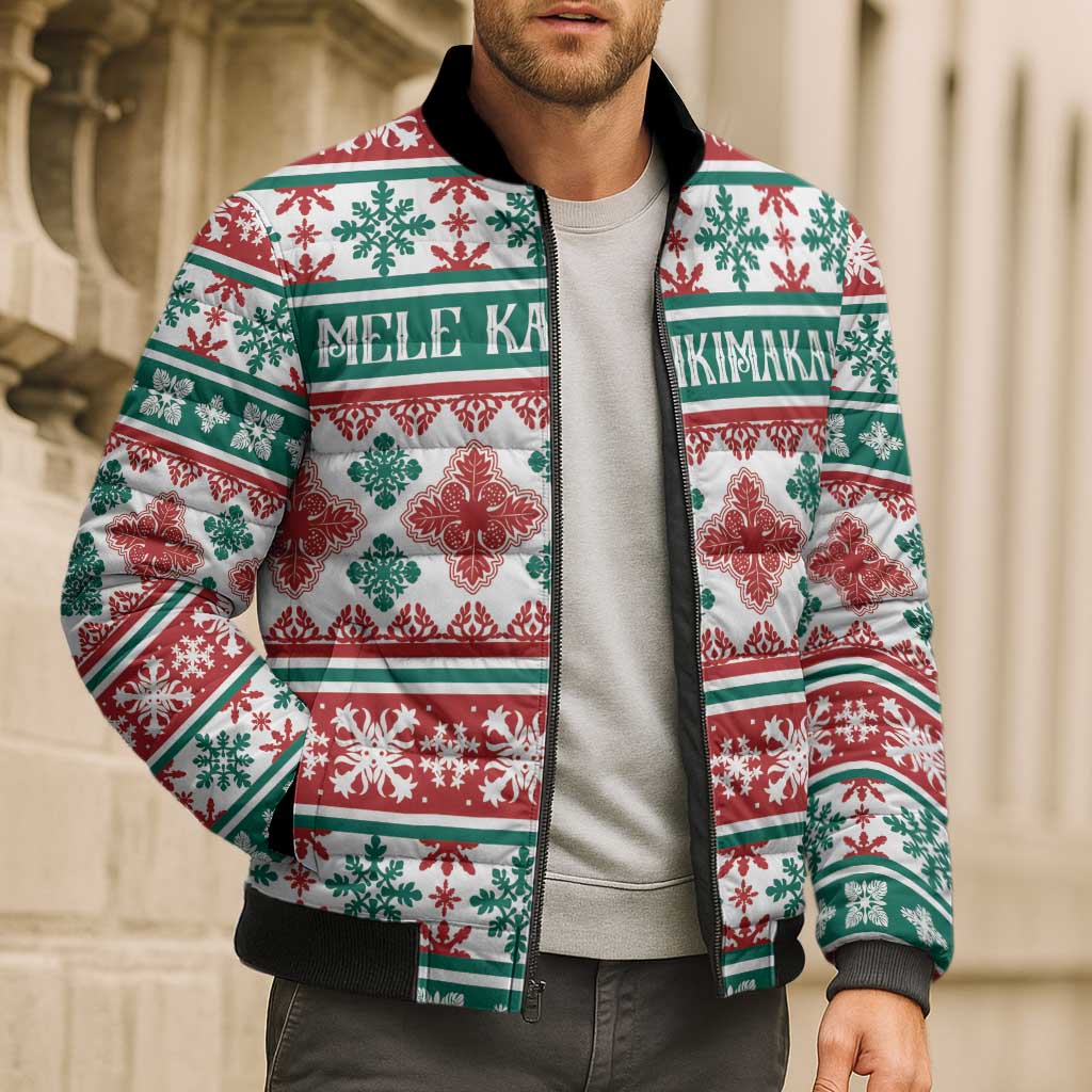 Mele Kalikimaka Hawaii Christmas Bomber Puffer Jacket Hawaiian Quilt Pattern Style - Polynesian Pride