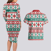 Mele Kalikimaka Hawaii Christmas Couples Matching Long Sleeve Bodycon Dress and Hawaiian Shirt Hawaiian Quilt Pattern Style - Polynesian Pride