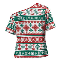 Mele Kalikimaka Hawaii Christmas Cross Shoulder Shirt Hawaiian Quilt Pattern Style - Polynesian Pride