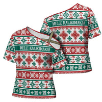 Mele Kalikimaka Hawaii Christmas Cross Shoulder Shirt Hawaiian Quilt Pattern Style - Polynesian Pride