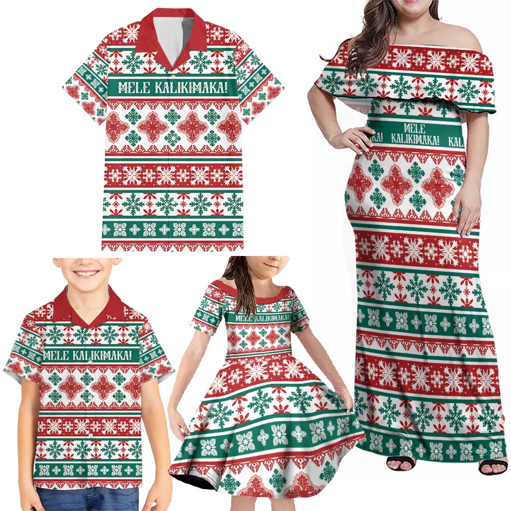 Mele Kalikimaka Hawaii Christmas Family Matching Off Shoulder Maxi Dress and Hawaiian Shirt Hawaiian Quilt Pattern Style - Polynesian Pride