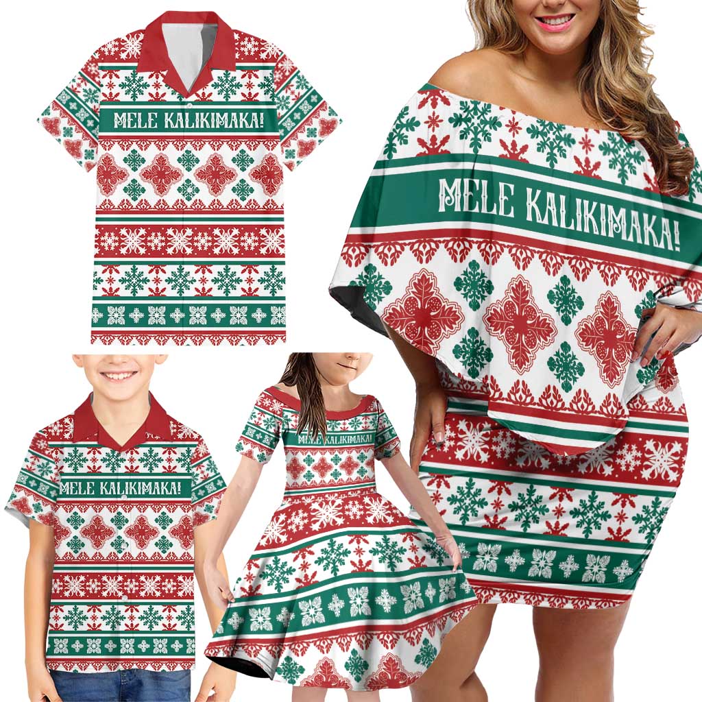 Mele Kalikimaka Hawaii Christmas Family Matching Off Shoulder Short Dress and Hawaiian Shirt Hawaiian Quilt Pattern Style - Polynesian Pride