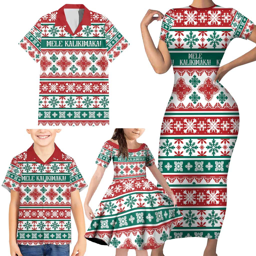 Mele Kalikimaka Hawaii Christmas Family Matching Short Sleeve Bodycon Dress and Hawaiian Shirt Hawaiian Quilt Pattern Style - Polynesian Pride