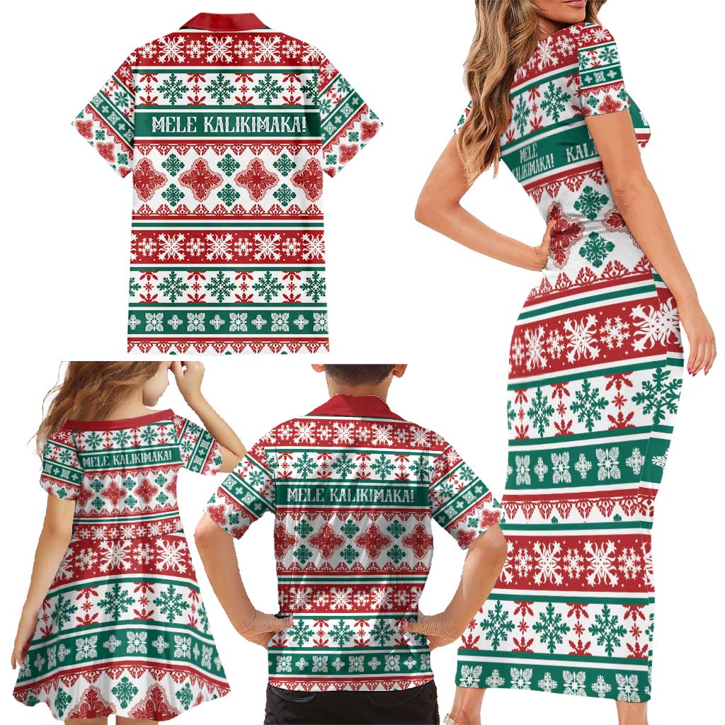 Mele Kalikimaka Hawaii Christmas Family Matching Short Sleeve Bodycon Dress and Hawaiian Shirt Hawaiian Quilt Pattern Style - Polynesian Pride