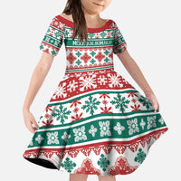 Mele Kalikimaka Hawaii Christmas Kid Short Sleeve Dress Hawaiian Quilt Pattern Style - Polynesian Pride