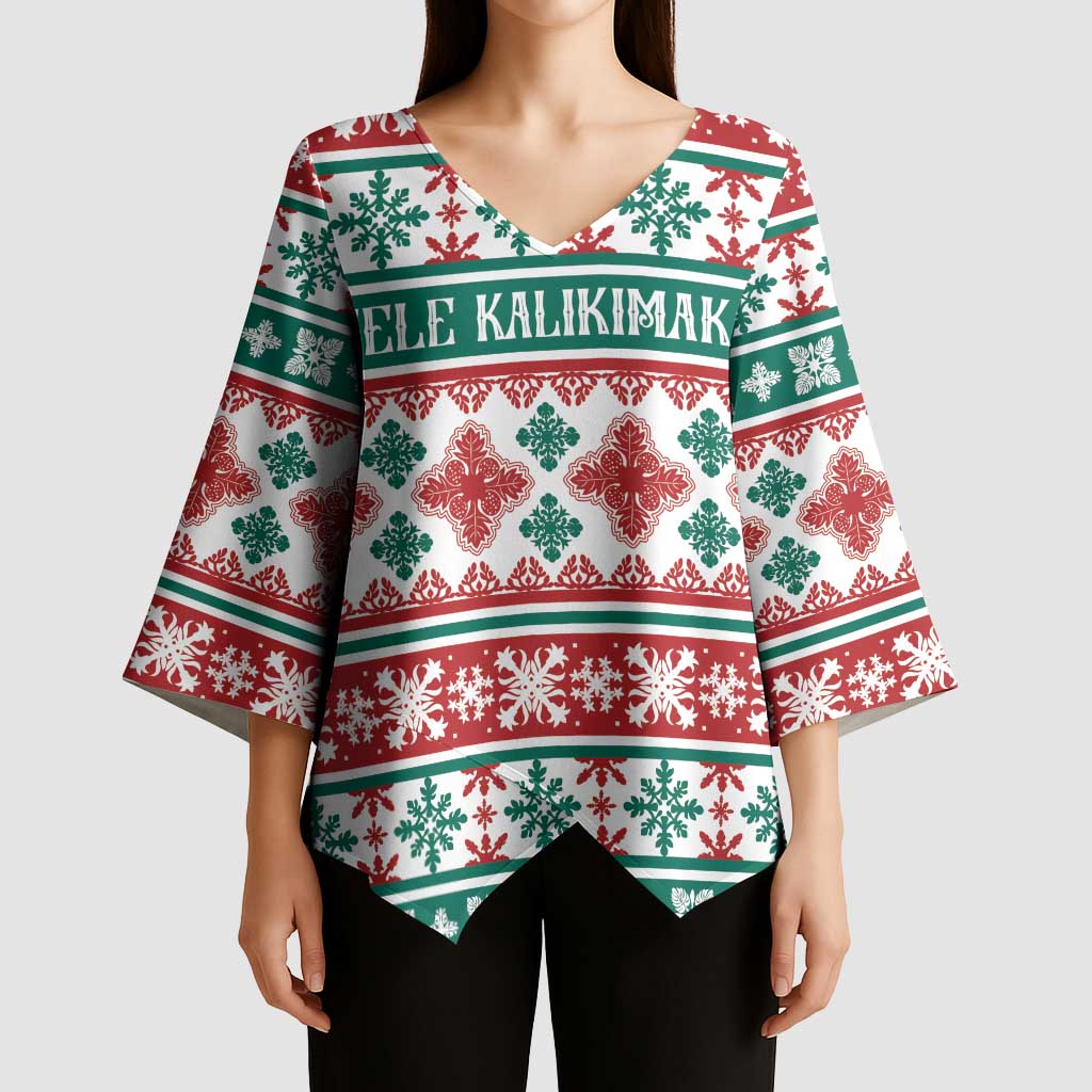 Mele Kalikimaka Hawaii Christmas Kimono Sleeve Blouse Hawaiian Quilt Pattern Style - Polynesian Pride