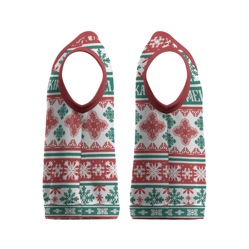 Mele Kalikimaka Hawaii Christmas Knitted V-Neck Vest Hawaiian Quilt Pattern Style - Polynesian Pride
